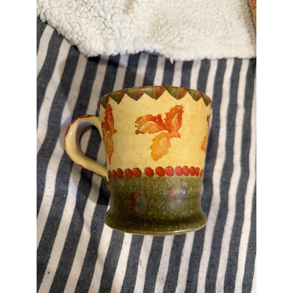 Italica Ars Hand Painted Italian Ceramic Mug Leaves Berries Rustic Italy Pottery